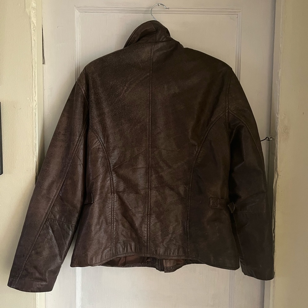 Vintage Karlsburg Distressed Brown Genuine Leather Biker Jacket - Picture 6 of 6